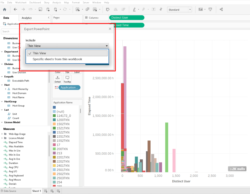 Captura de pantalla de Tableau Export to PowerPoint