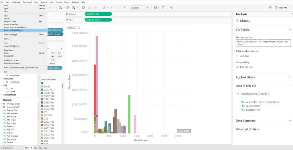 Captura de pantalla 2 de las opciones de exportación de Tableau