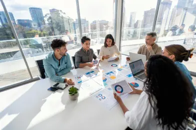 A group of people on a meeting.