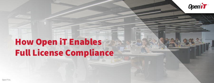 modern open-plan office with employees working on laptops, symbolizing open it’s software compliance solutions. highlights compliance audit and monitoring tools for ensuring full license compliance across enterprise it environments.