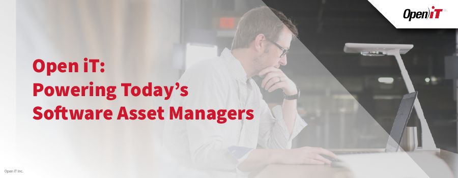 a professional working on a laptop in a modern office environment, representing open it’s software asset manager solutions with a focus on license management and cost optimization.
