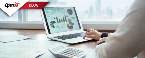 engineer analyzing software cost reports and charts on a laptop, illustrating how open it helps companies monitor and optimize engineering software costs through data-driven insights.