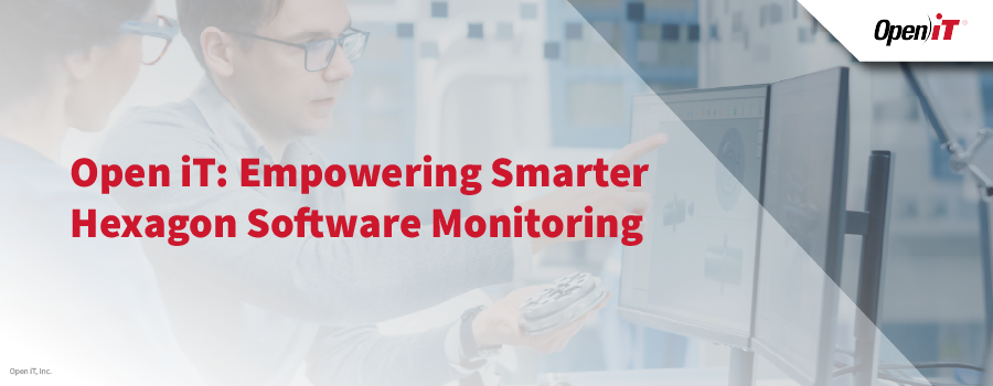 Open iT engineers analyzing performance data on dual monitors to enhance hexagon software monitoring, improve usage insights, and strengthen license usage tracking for smarter software management.
