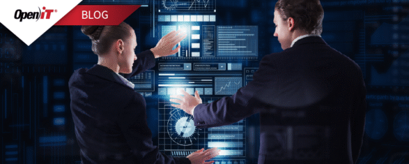 Open iT professionals collaborating on SAP migration strategies with interactive dashboards, focusing on efficient SAP licensing management and digital transformation planning.