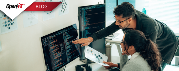 team analyzing code and software usage data on multiple monitors, illustrating clims enables centralized control and management of complex licensing environments.
