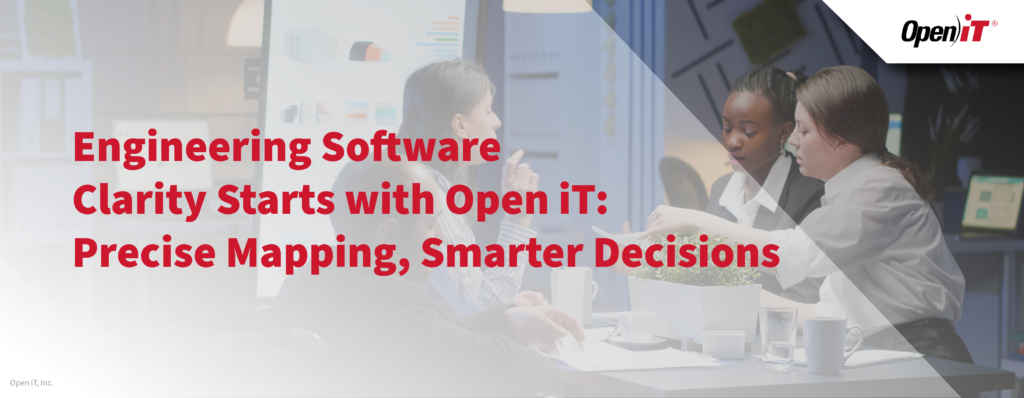 Team collaborating on engineering software strategy while reviewing software license data and featureset mapping insights powered by Open iT.