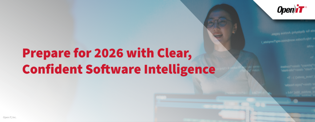 Open iT professional reviewing software data on screen, highlighting license optimization, software license optimization, audit readiness, and vendor negotiations for better software intelligence.