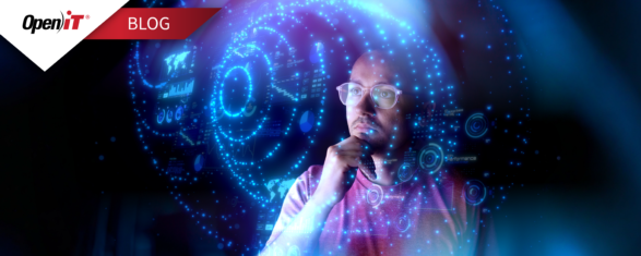 Open iT user reviewing digital dashboards and analytics visuals related to chargeback and showback reporting for software and IT consumption.