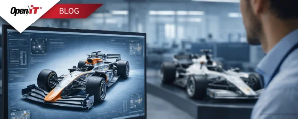 software license efficiency in Formula One simulation environment showing race car model and analytics dashboard to improve simulation efficiency and resource usage