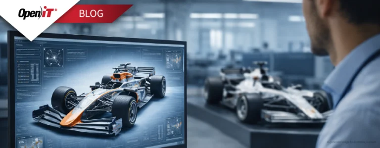 software license efficiency in Formula One simulation environment showing race car model and analytics dashboard to improve simulation efficiency and resource usage
